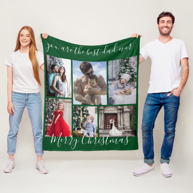 Dark Green Best Dad Ever Merry Christmas Photo  Fleece Blanket (In Situ)