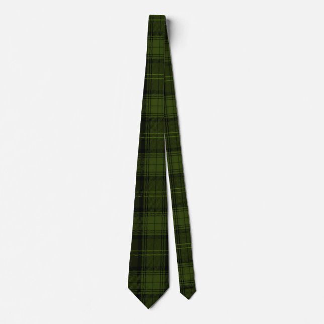 Dark Green, Black, and Olive Traditional Tartan  Neck Tie (Front)
