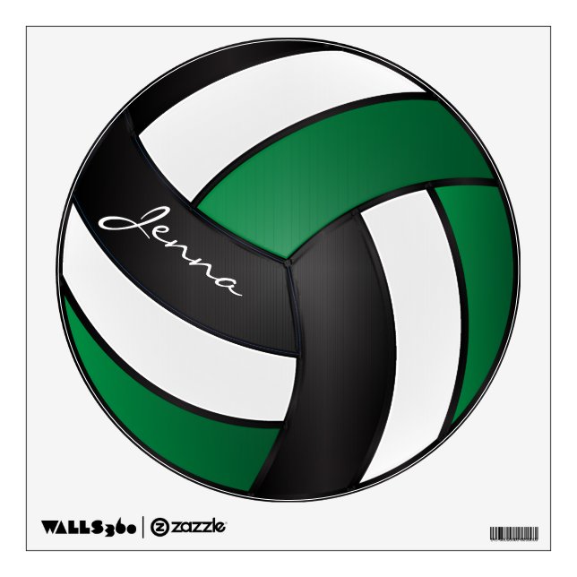 Dark Green, Black and White Personalize Volleyball Wall Decal (Front)