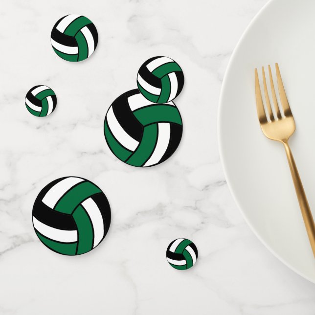 Dark Green, Black and White Volleyball Confetti (Group)
