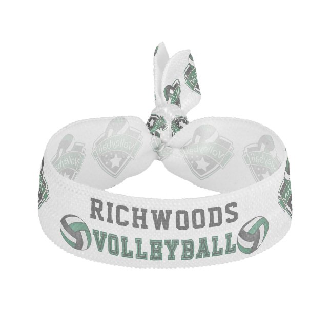 Dark Green, Black and White 🏐 Volleyball Logo Elastic Hair Tie (Front)