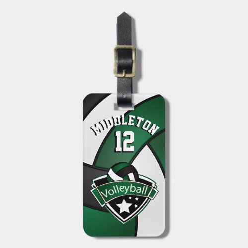 Dark Green Black and White Volleyball  Luggage Tag