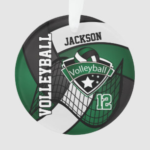 Dark Green, Black and White Volleyball  🏐❤ Ornament