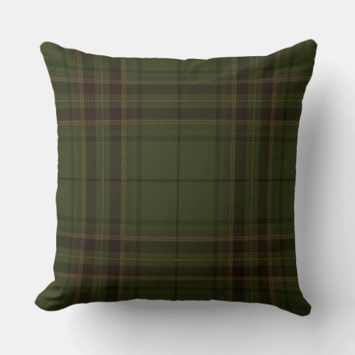 Dark Green Black Brown Scottish Tartan Plaid Throw Pillow