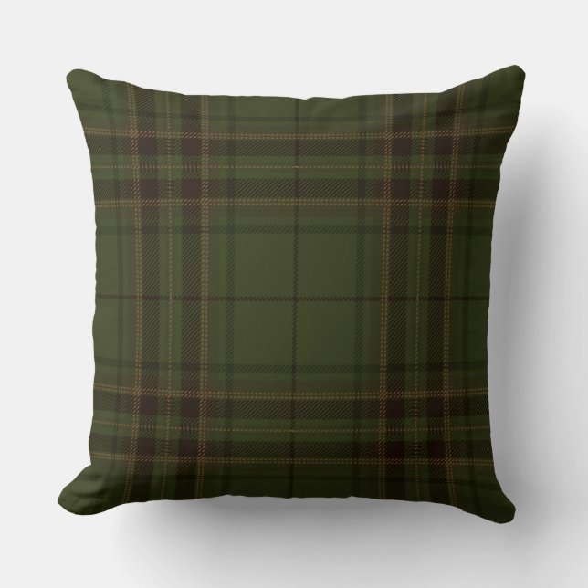 Dark Green Black Brown Scottish Tartan Plaid Throw Pillow (Front)