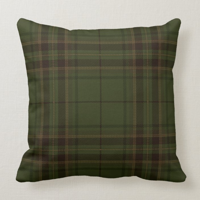 Dark Green Black Brown Scottish Tartan Plaid Throw Pillow