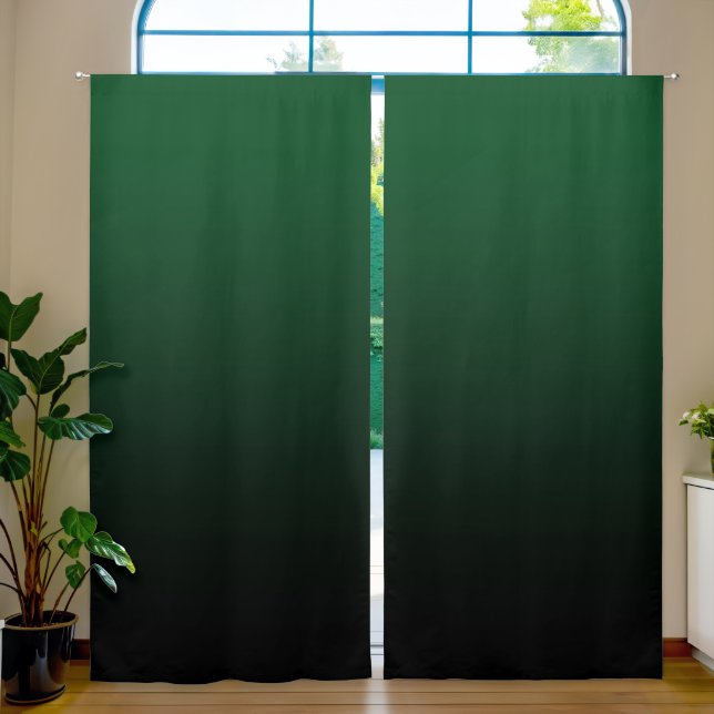 Dark Green Black Gradient Blackout Curtains (Living Room)