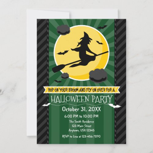 Dark Green Black Gray Witch Halloween Invitation