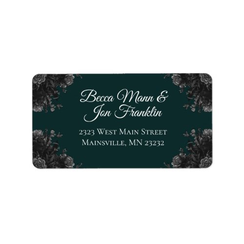 Dark Green Black Grey Roses Gothic Return Address Label