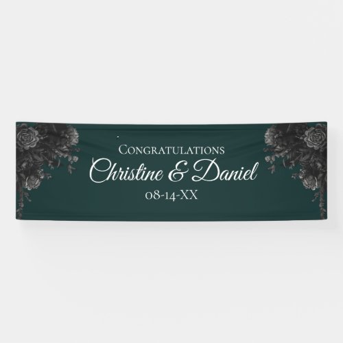 Dark Green Black Grey Roses Gothic Wedding Banner