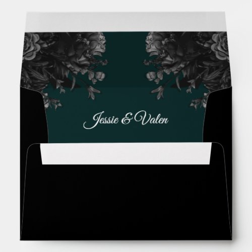 Dark Green Black Grey Roses Gothic Wedding Envelope