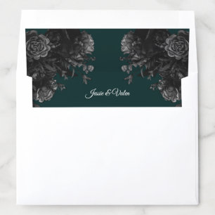 Dark Green Black Grey Roses Gothic Wedding Envelope Liner