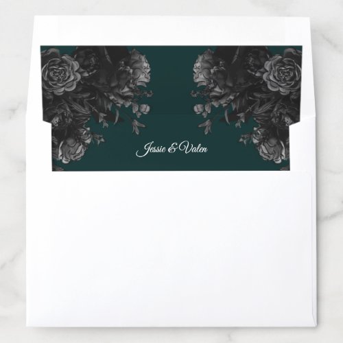 Dark Green Black Grey Roses Gothic Wedding Envelope Liner