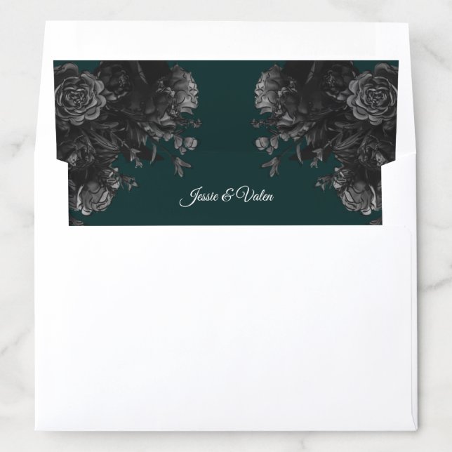 Dark Green Black Grey Roses Gothic Wedding Envelope Liner (In Envelope)