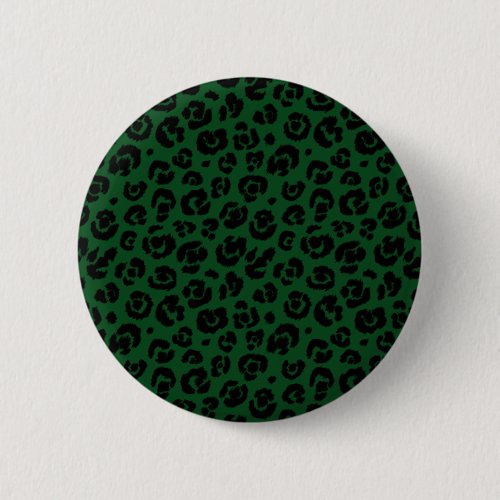 Dark Green Black Leopard Print Pinback Button