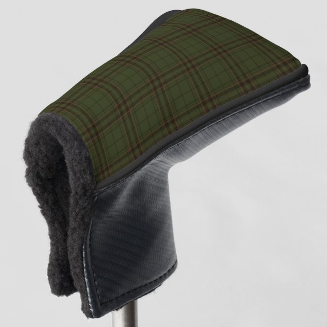 Dark Green Black Tartan Plaid Scottish Pattern  Golf Head Cover (3/4 Front)