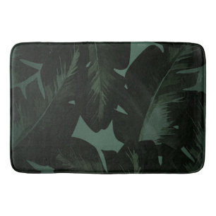 Dark Green & Black Tropical Palm Leaves Tropics Bath Mat