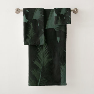 Dark Green & Black Tropical Palm Leaves Tropics Bath Towel Set