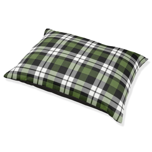 Dark Green Black White Buffalo Check Plaid Pattern Pet Bed (Angled)