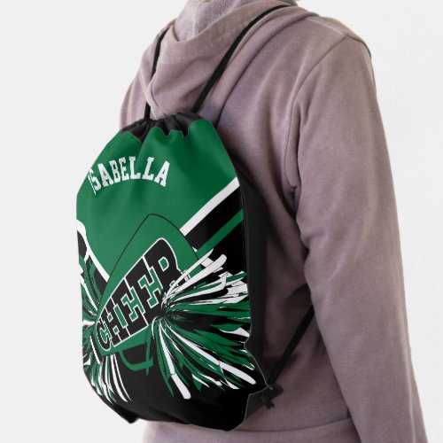 Dark Green Black  White Cheerleader Drawstring Bag