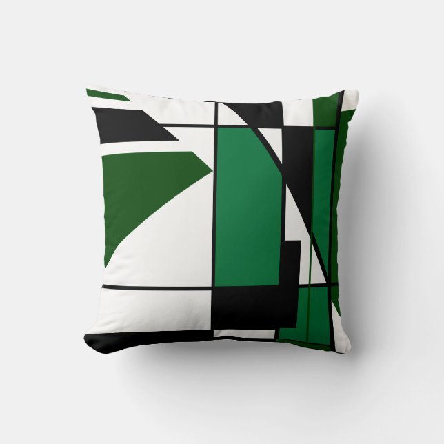 Dark Green Black White Mosaic-like MCM Look Design Throw Pillow (Front)