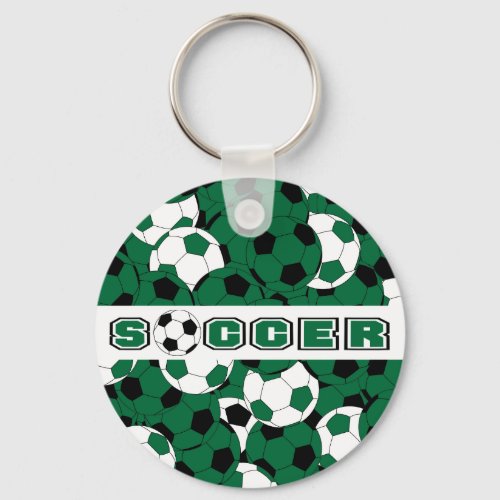 Dark Green Black  White Soccer Ball Sport Keychain