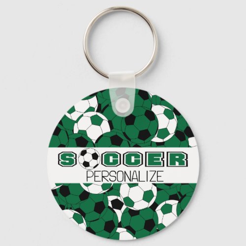 Dark Green Black  White Soccer Ball Sport Keychain