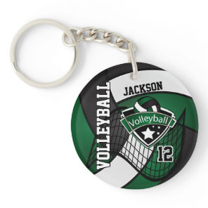 Dark Green, Black & White Volleyball Design Keychain