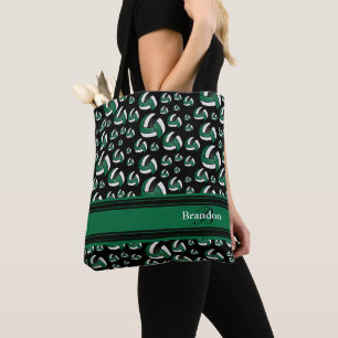 Dark Green, Black & White Volleyball Personalize Tote Bag