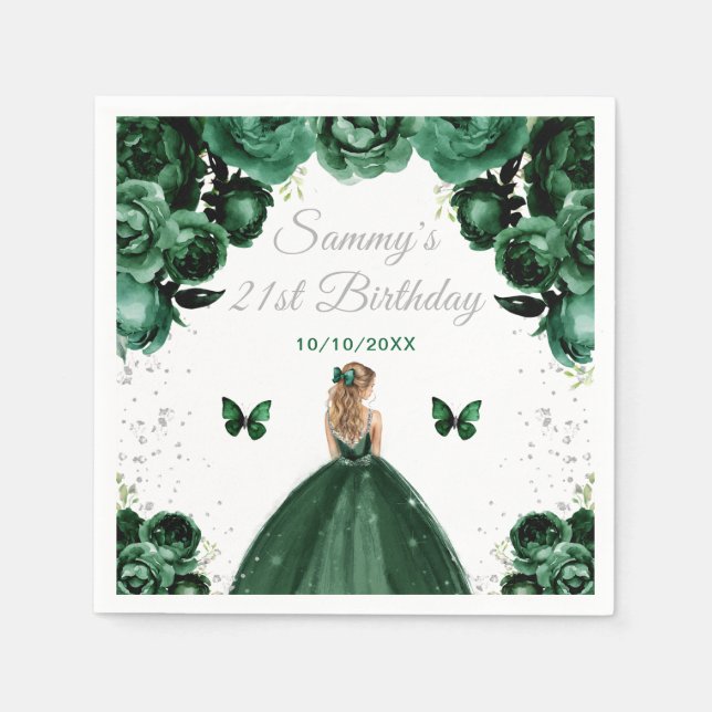 Dark Green Blonde Hair Princess Birthday Party Napkins (Front)