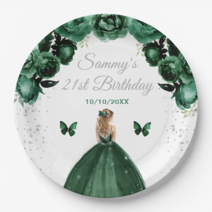 Dark Green Blonde Hair Princess Birthday Party Paper Plates