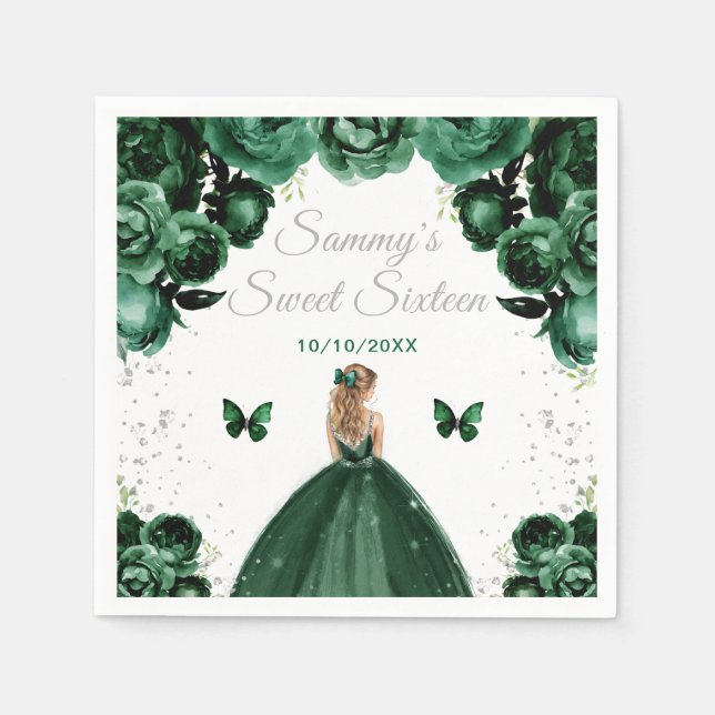 Dark Green Blonde Hair Princess Sweet Sixteen Napkins (Front)