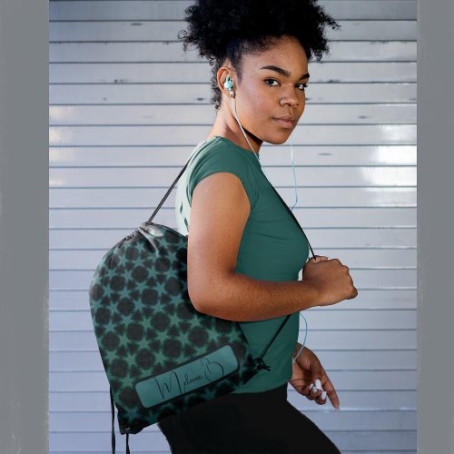 Dark green_blue abstract star  drawstring bag