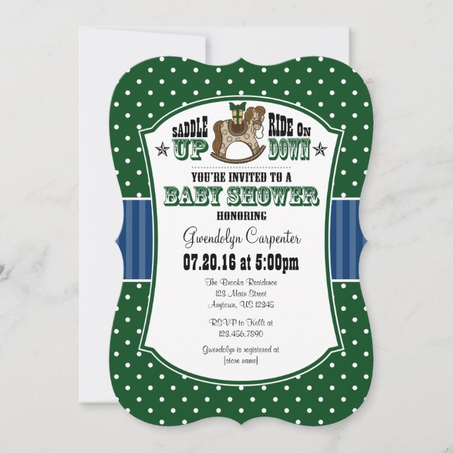 Dark Green Blue Cowboy Baby Shower Invitation (Front)
