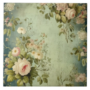 Dark Green Blush Rose Ceramic Tile