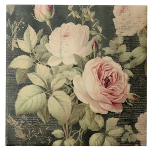 Dark Green Blush Rose Ceramic Tile