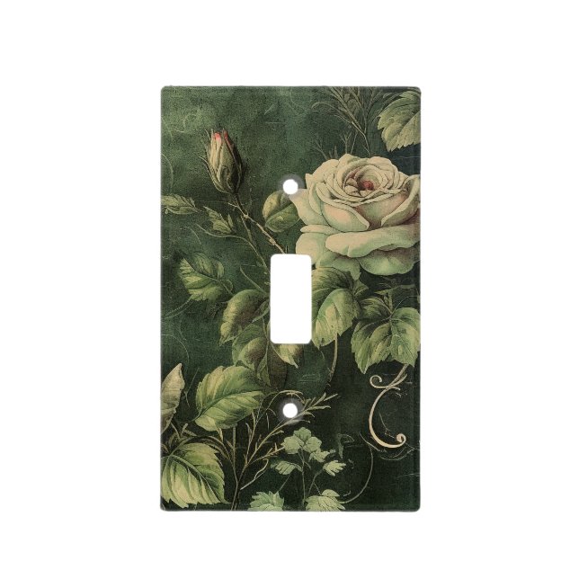 Dark Green Blush Rose  Light Switch Cover (Front)
