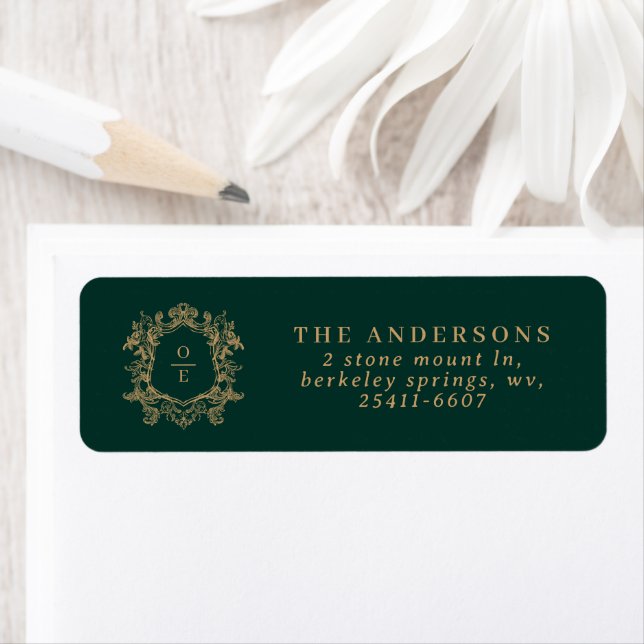 Dark Green Botanical Crest Custom Monogram Initial Label (Insitu)