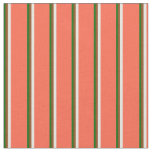 [ Thumbnail: Dark Green, Brown, Beige, and Red Stripes Fabric ]