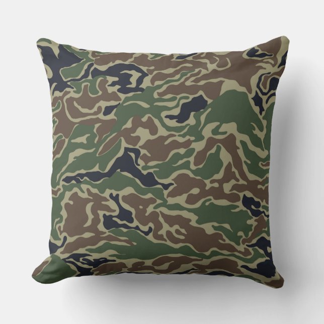Dark Green Brown Camouflage Throw Pillow (Front)