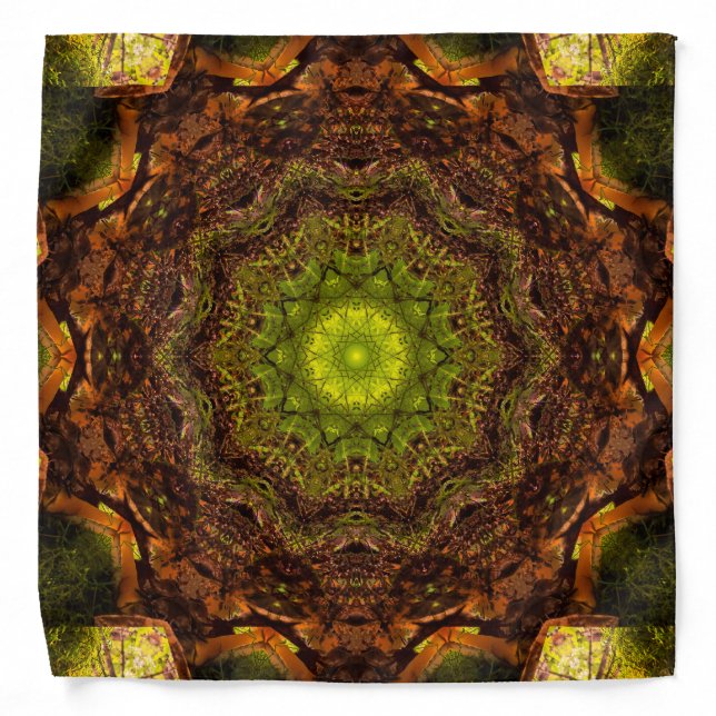 Dark Green/Brown Kaleidoscopic Mandala Bandana (Front)