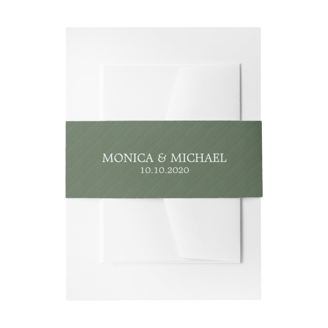 Dark Green Brushed Classic Personalized Wedding Invitation Belly Band (Front Example)