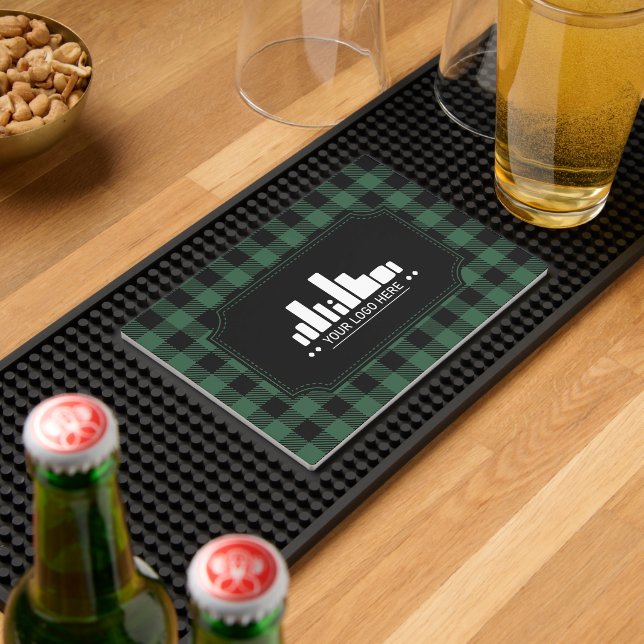 Dark Green Buffalo Check Add Your Logo Bar Mat (Insitu (Bar 2))