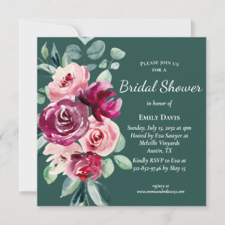 Dark Green, Burgundy & Blush Boho  Bridal Shower I Invitation