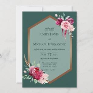 Dark Green, Burgundy & Blush Boho Invitation