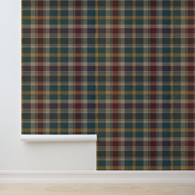 Dark Green Burgundy Plaid Pattern Wallpaper