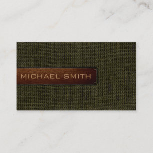 Dark Green Burlap Linen Rustic Jute Look Leather Business Card