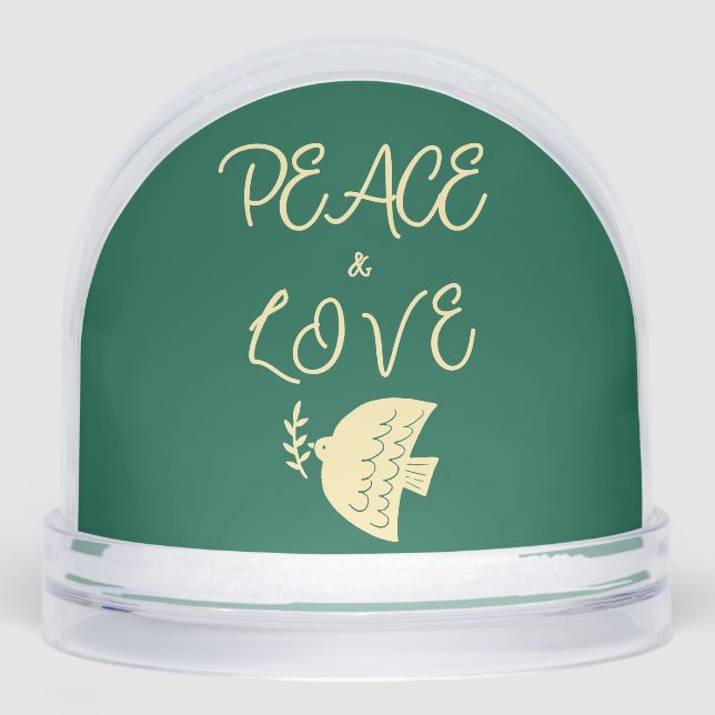 Dark Green & Butter Yellow Photo Peace Love Dove Snow Globe (Front)