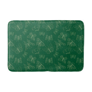 Dark Green Butterfly Print, Nature Inspired Bath Mat