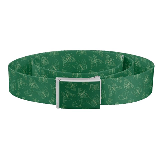 Dark Green Butterfly Print, Nature Inspired Belt (Coil)